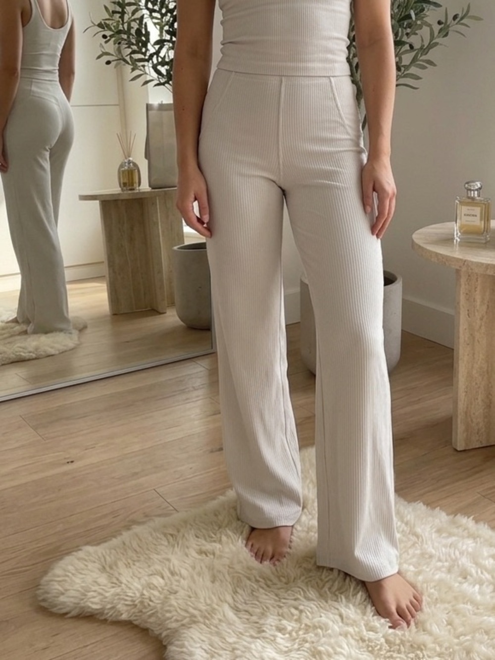 Lululemon Ribbed Softstreme Flared Pants Light Vapor Size 6 Yoga Lounge Comfy